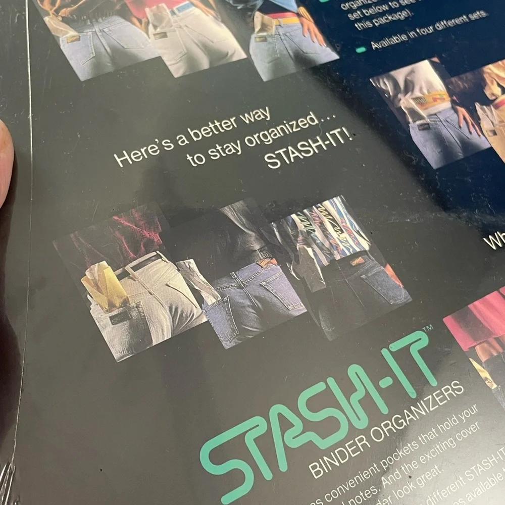 VTG 80s Stash-It *sealed* pack of three 3-hole pocket folders w/ guys’ butts